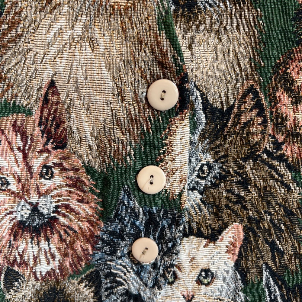 Vintage Facets by Mirrors Cat Tapestry Vest Womens M Multicolor Buttons VTG - Picture 3 of 9